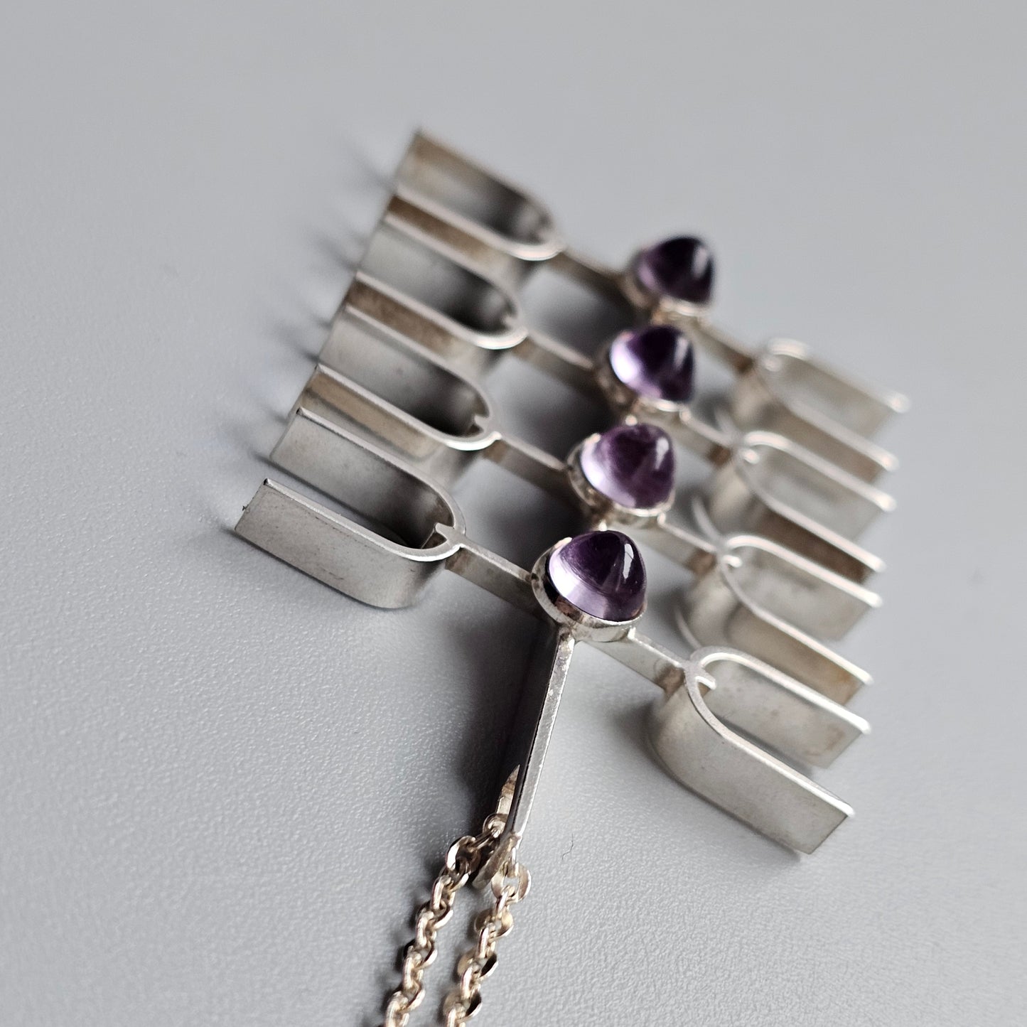 Modernist 1960s Silver & Amethyst Necklace Pendant by Kultaseppä Salovaara 1966