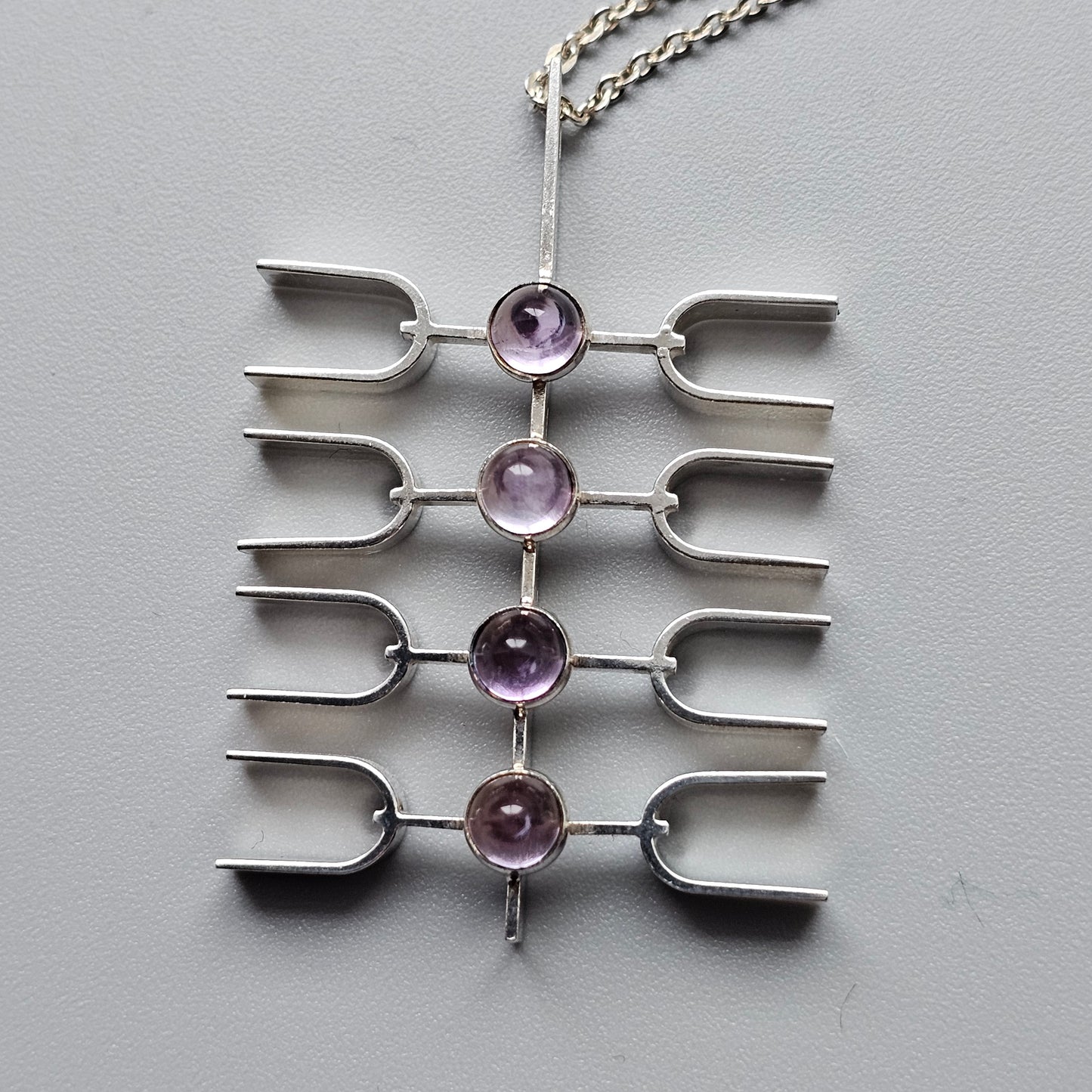 Modernist 1960s Silver & Amethyst Necklace Pendant by Kultaseppä Salovaara 1966