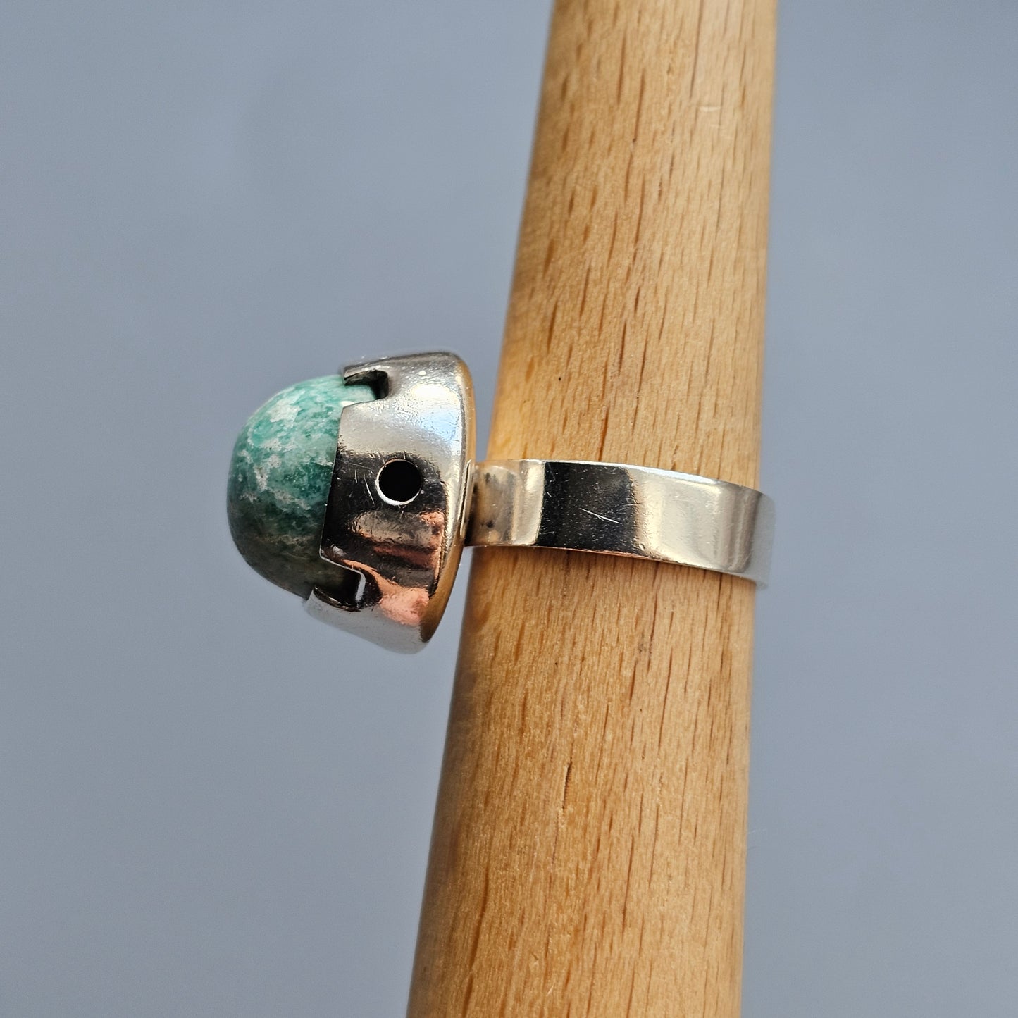 1960s Finnish Modernist Silver & Amazonite Ring — Martti Viikinniemi - UK Ring Size N 1/2 -  US Ring Size 7 - 1966