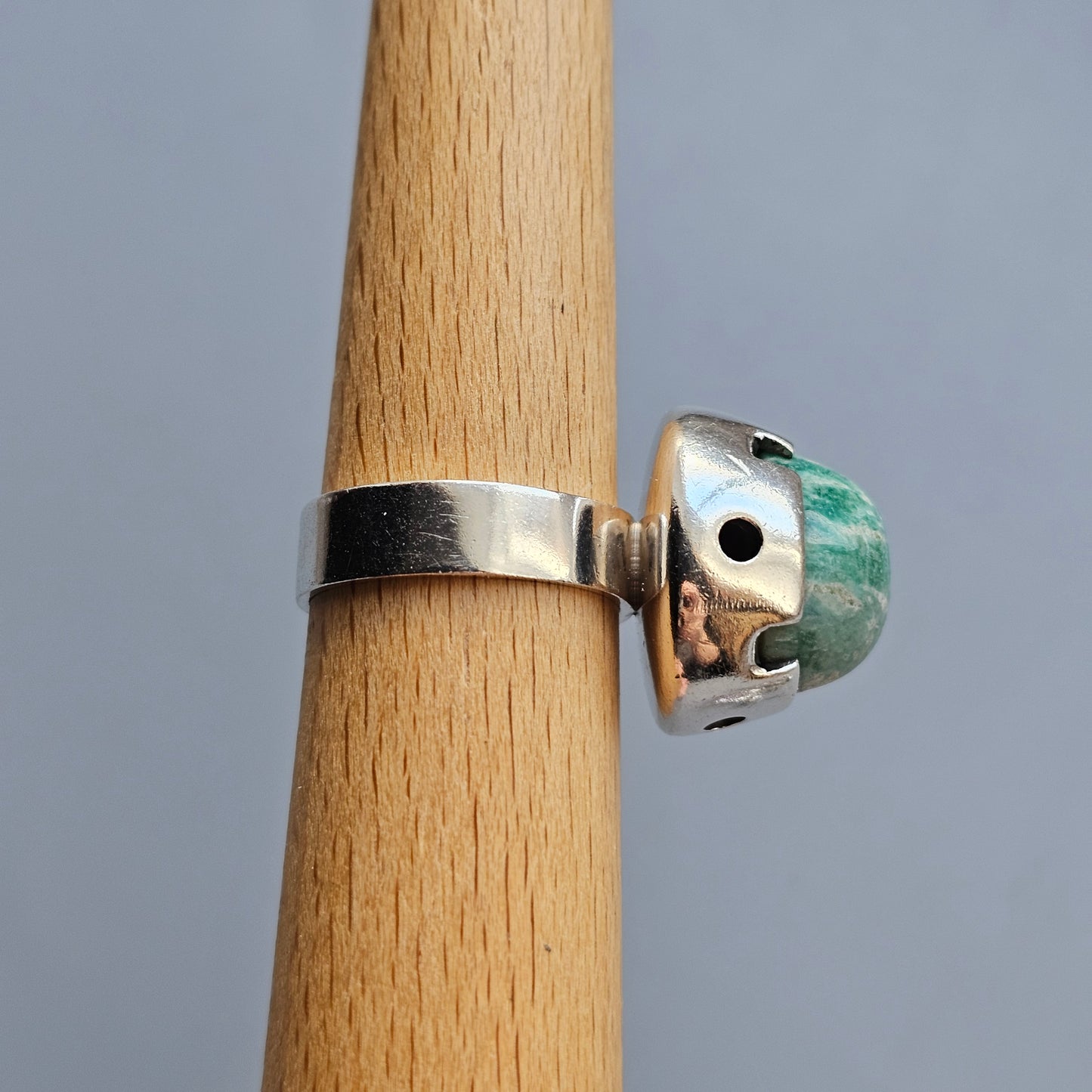 1960s Finnish Modernist Silver & Amazonite Ring — Martti Viikinniemi - UK Ring Size N 1/2 -  US Ring Size 7 - 1966