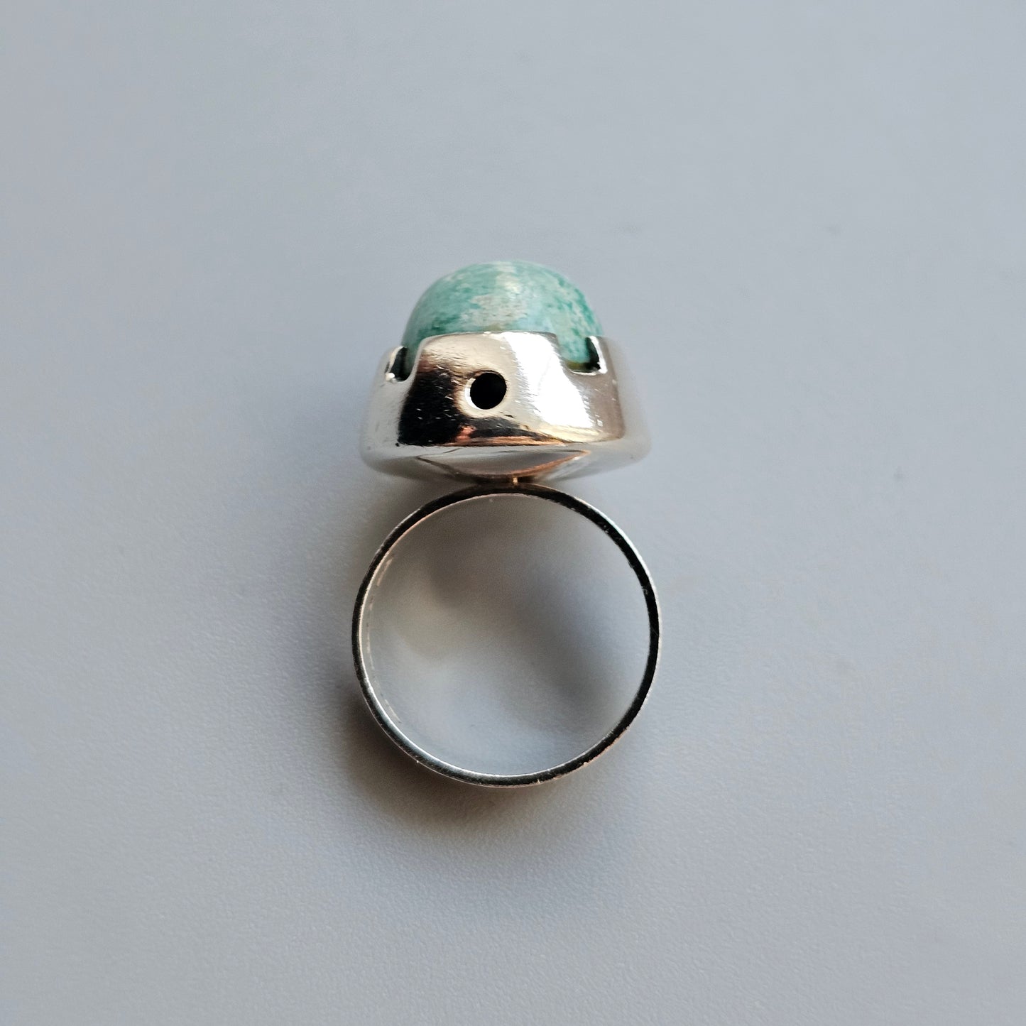 1960s Finnish Modernist Silver & Amazonite Ring — Martti Viikinniemi - UK Ring Size N 1/2 -  US Ring Size 7 - 1966