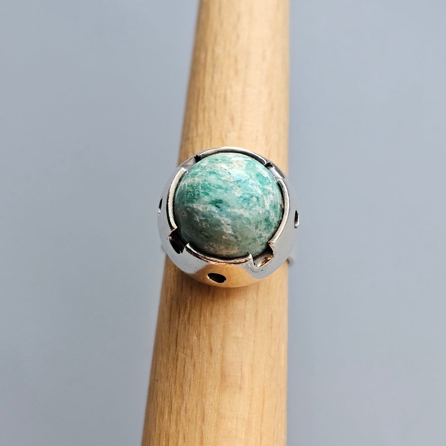 1960s Finnish Modernist Silver & Amazonite Ring — Martti Viikinniemi - UK Ring Size N 1/2 -  US Ring Size 7 - 1966
