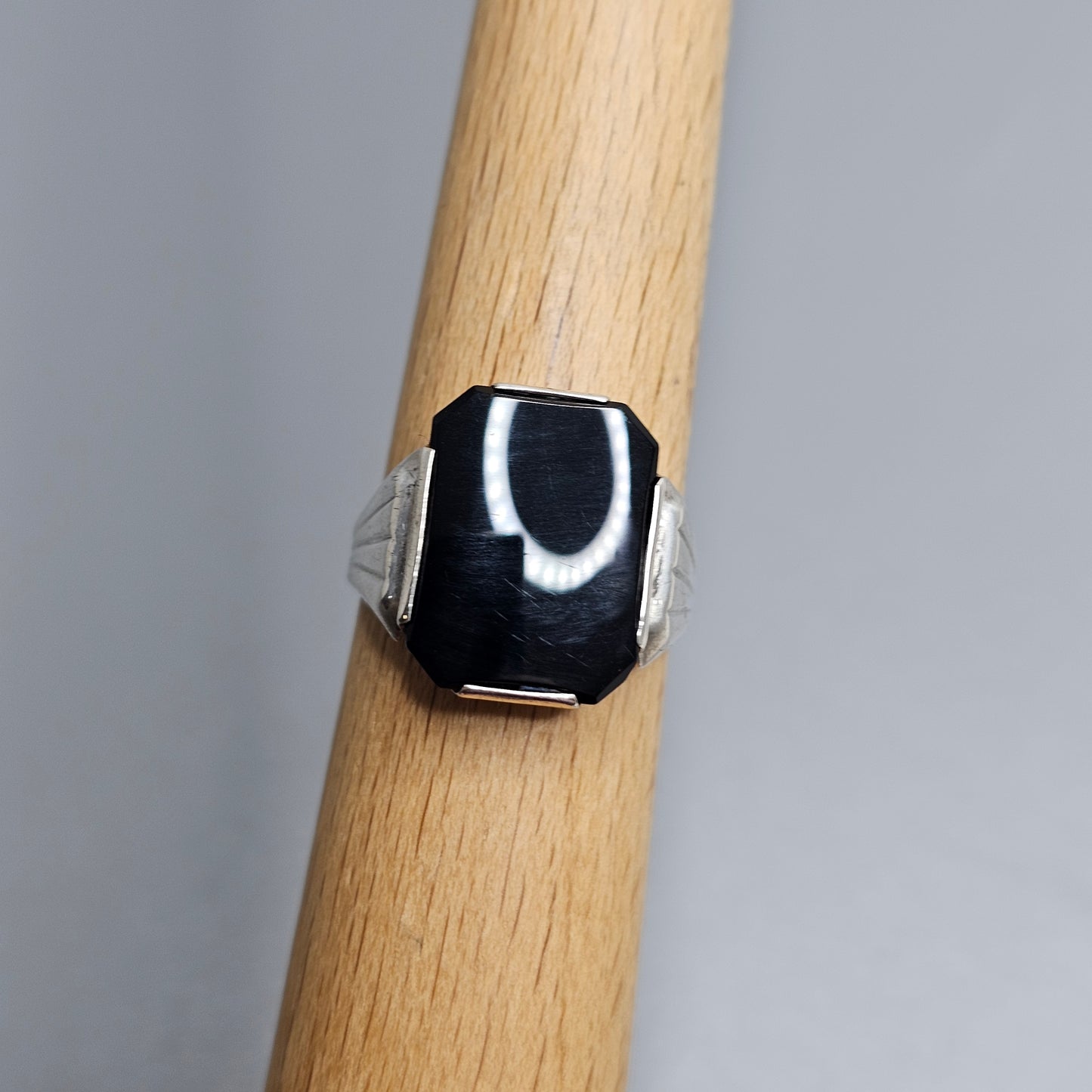 Vintage 1970s Finnish Silver & Onyx Signet Ring - UK Ring Size P 1/2 -  US Ring Size 7.75 - 1972