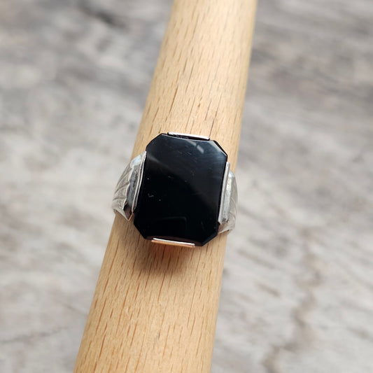 Vintage 1970s Finnish Silver & Onyx Signet Ring - UK Ring Size P 1/2 -  US Ring Size 7.75 - 1972