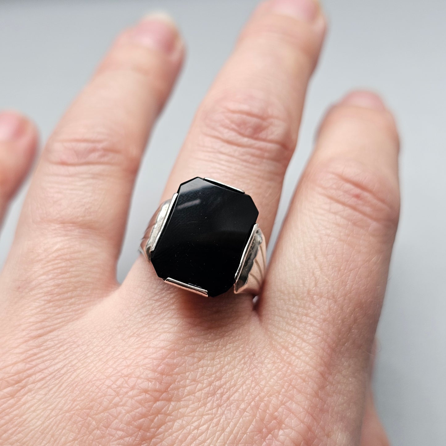 Vintage 1970s Finnish Silver & Onyx Signet Ring - UK Ring Size P 1/2 -  US Ring Size 7.75 - 1972