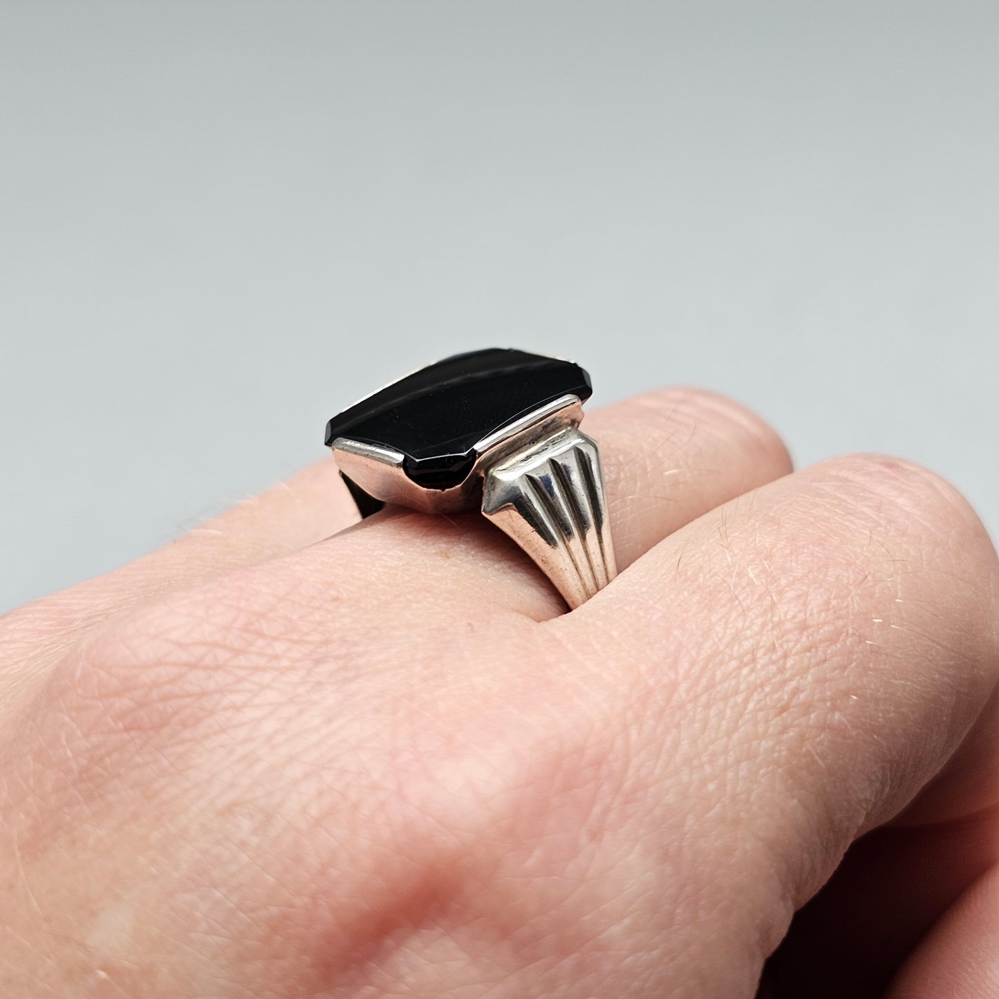 Vintage 1970s Finnish Silver & Onyx Signet Ring - UK Ring Size P 1/2 -  US Ring Size 7.75 - 1972