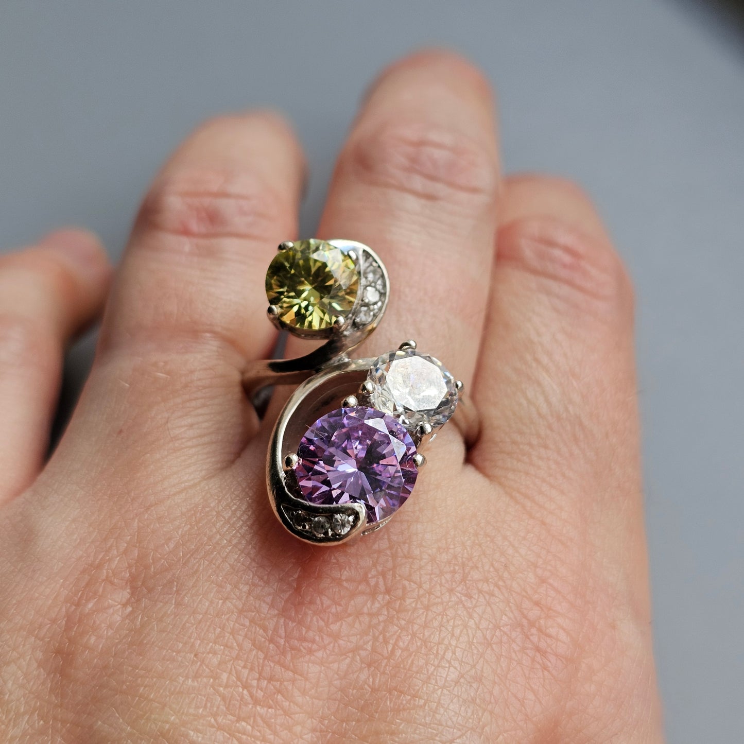 Contemporary Swedish Indo Nordic Sterling Silver & Cubic Zirconia Ring  - UK Ring Size U -  US Ring Size 10