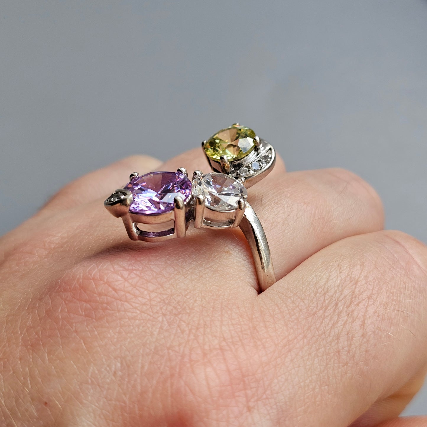 Contemporary Swedish Indo Nordic Sterling Silver & Cubic Zirconia Ring  - UK Ring Size U -  US Ring Size 10