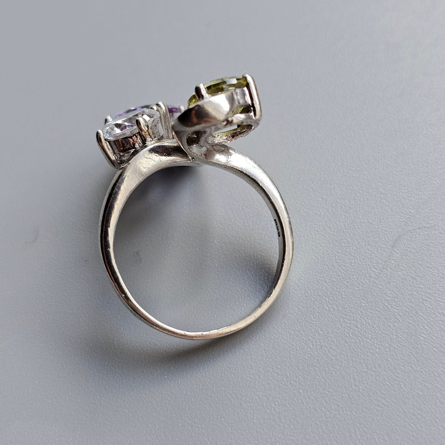 Contemporary Swedish Indo Nordic Sterling Silver & Cubic Zirconia Ring  - UK Ring Size U -  US Ring Size 10