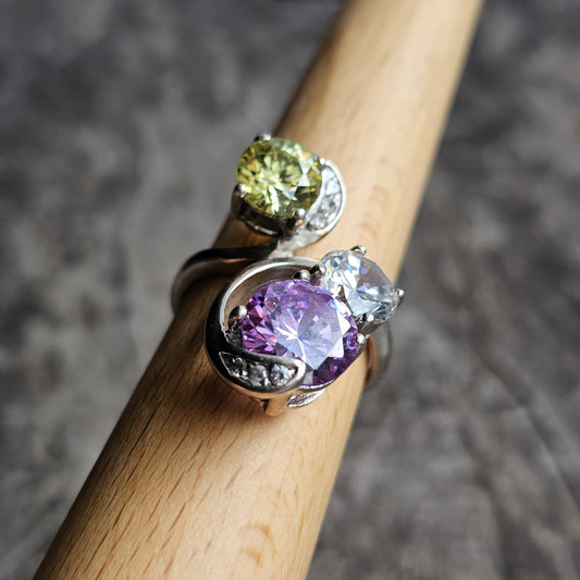 Contemporary Swedish Indo Nordic Sterling Silver & Cubic Zirconia Ring  - UK Ring Size U -  US Ring Size 10