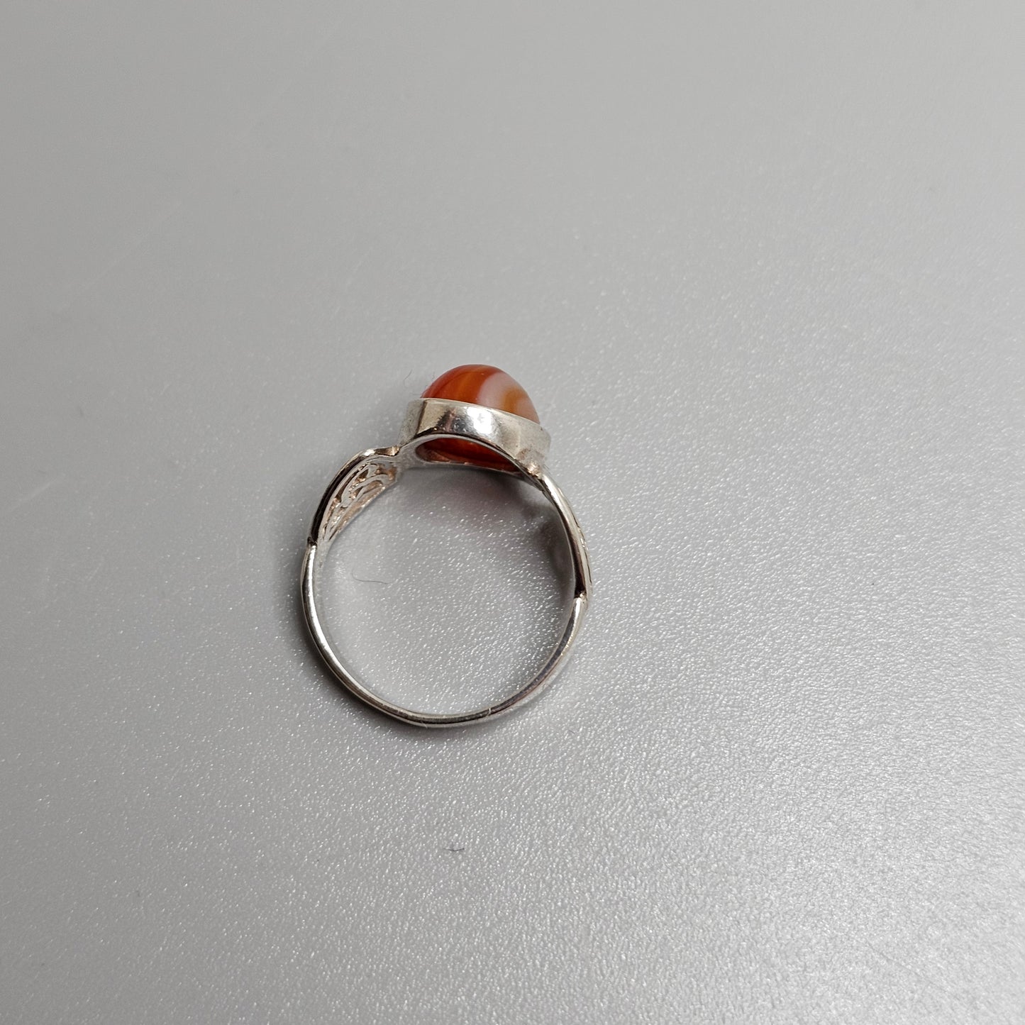 Vintage Silver & Carnelian Agate Ring - UK Ring Size K 1/2 -  US Ring Size 5.5