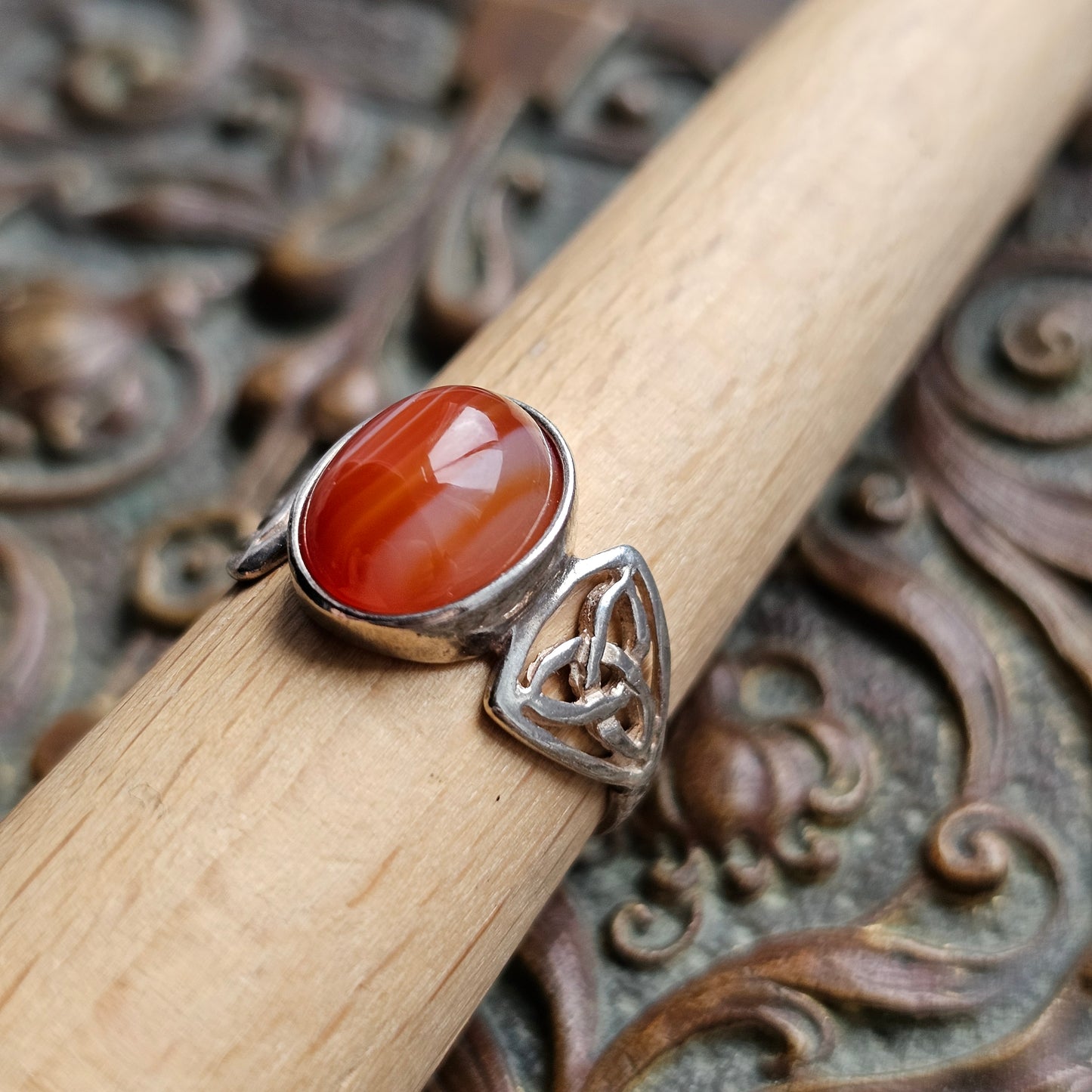 Vintage Silver & Carnelian Agate Ring - UK Ring Size K 1/2 -  US Ring Size 5.5