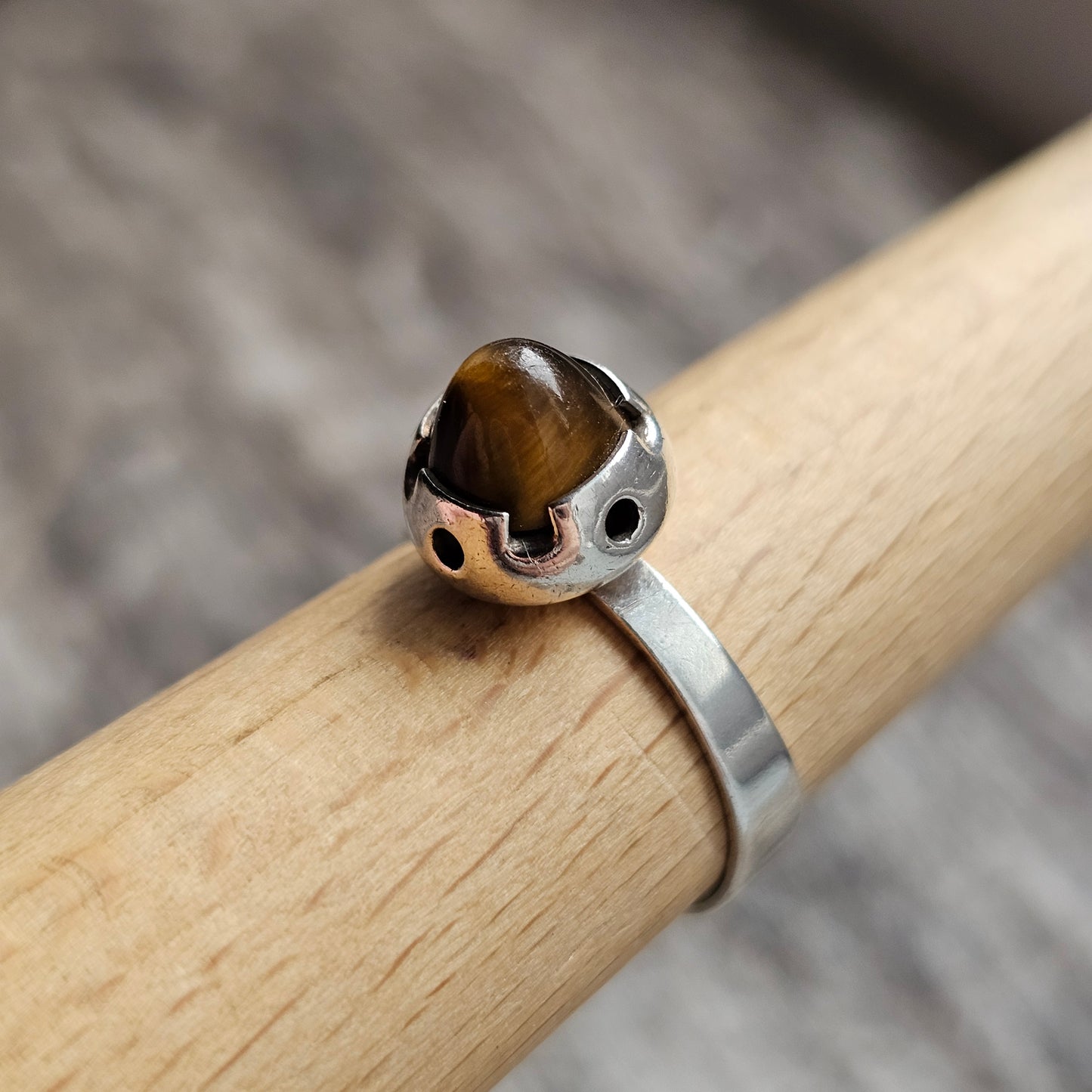 Modernist 1960s Finnish Silver & Tiger’s Eye Ring — Martti Viikinniemi - UK Ring Size M 1/2 -  US Ring Size 6.5 - 1967
