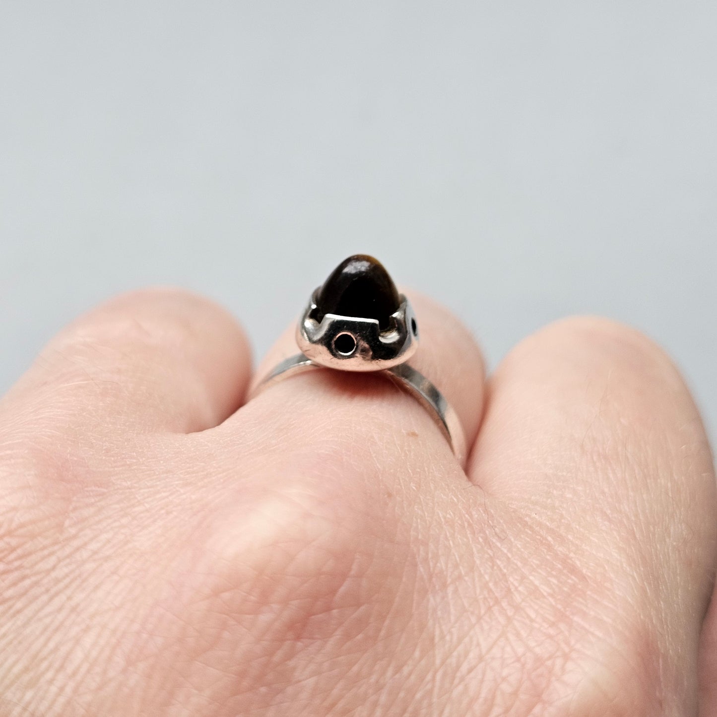 Modernist 1960s Finnish Silver & Tiger’s Eye Ring — Martti Viikinniemi - UK Ring Size M 1/2 -  US Ring Size 6.5 - 1967