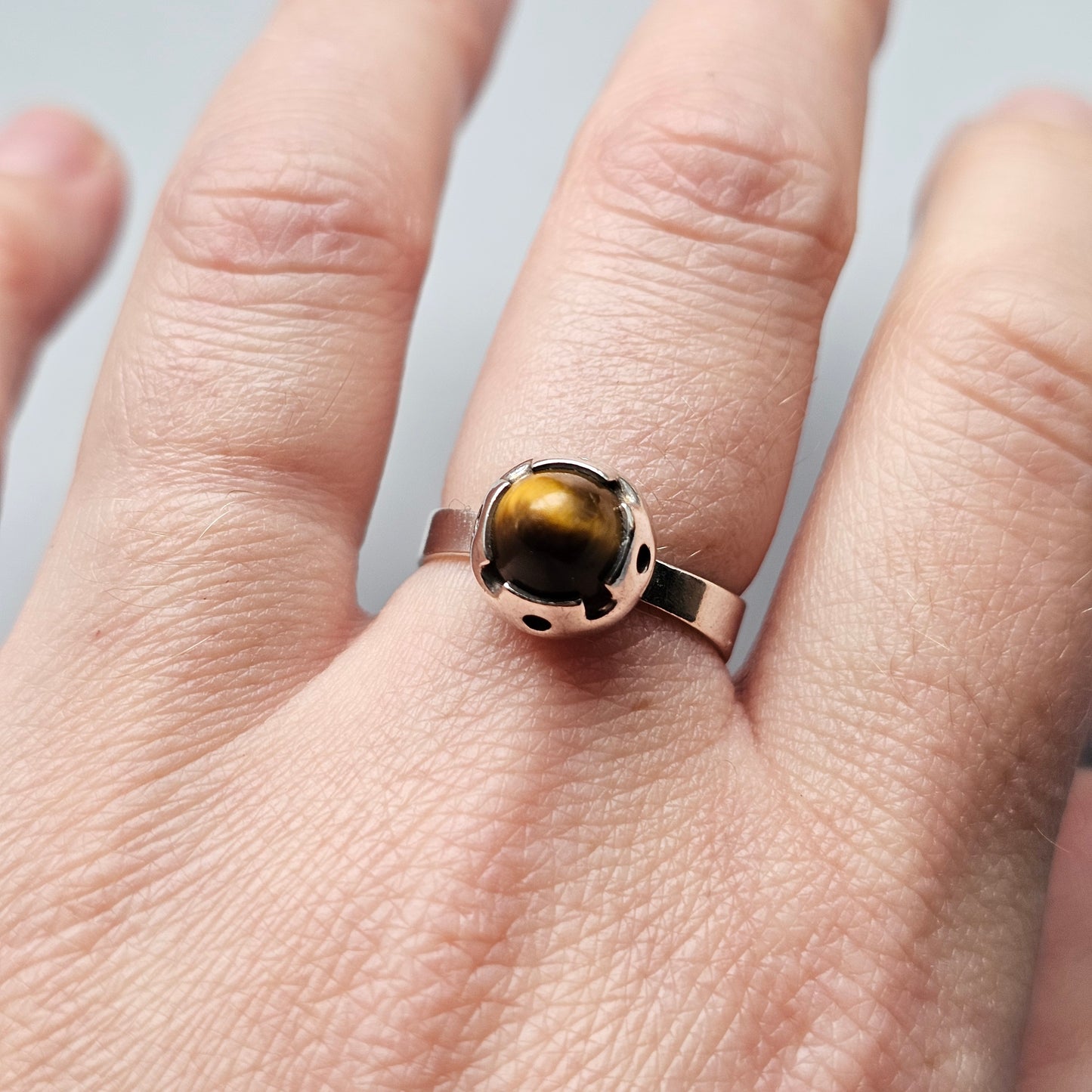 Modernist 1960s Finnish Silver & Tiger’s Eye Ring — Martti Viikinniemi - UK Ring Size M 1/2 -  US Ring Size 6.5 - 1967