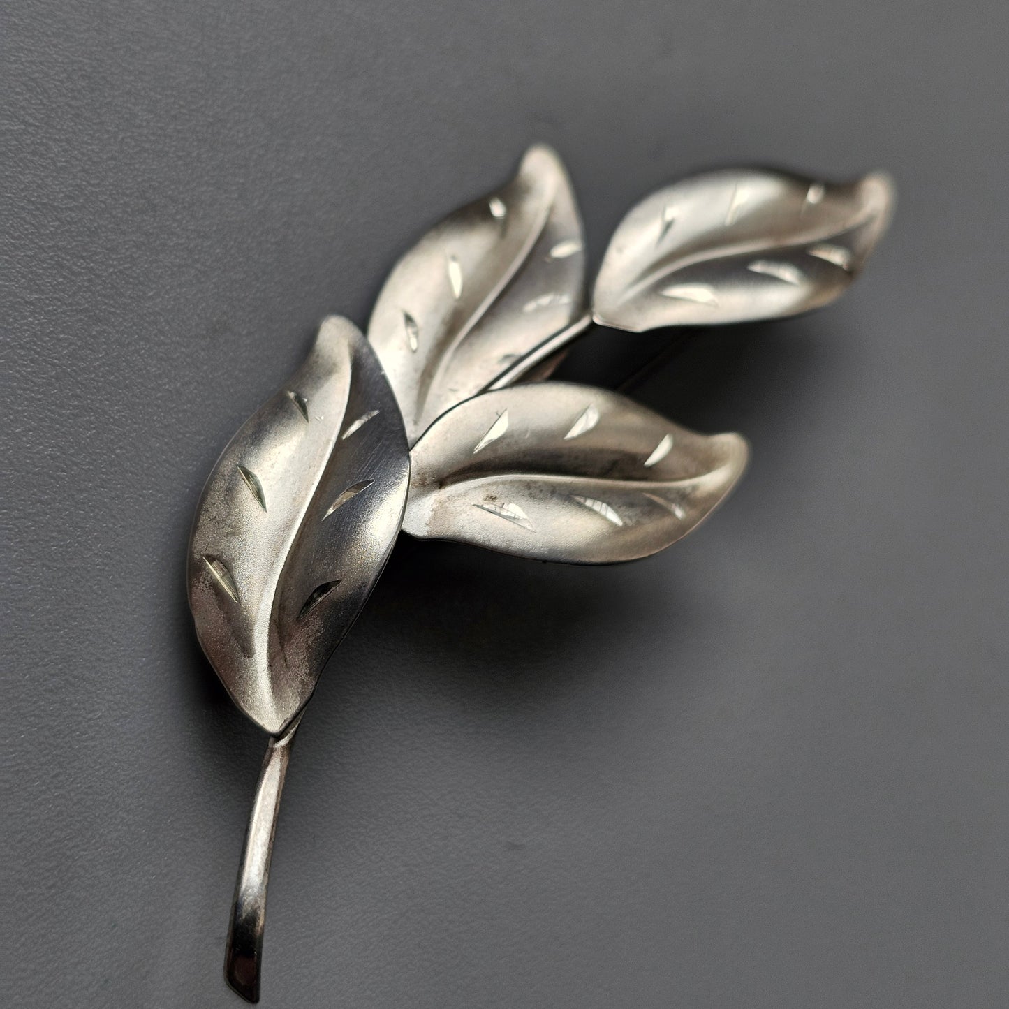 Modernist Vintage Silver Leaf Brooch