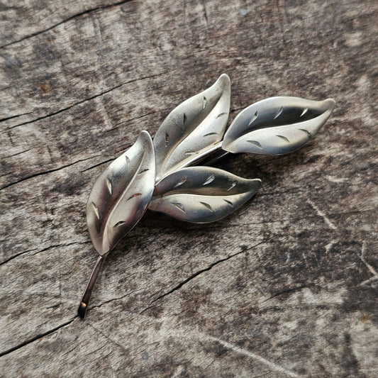Modernist Vintage Silver Leaf Brooch