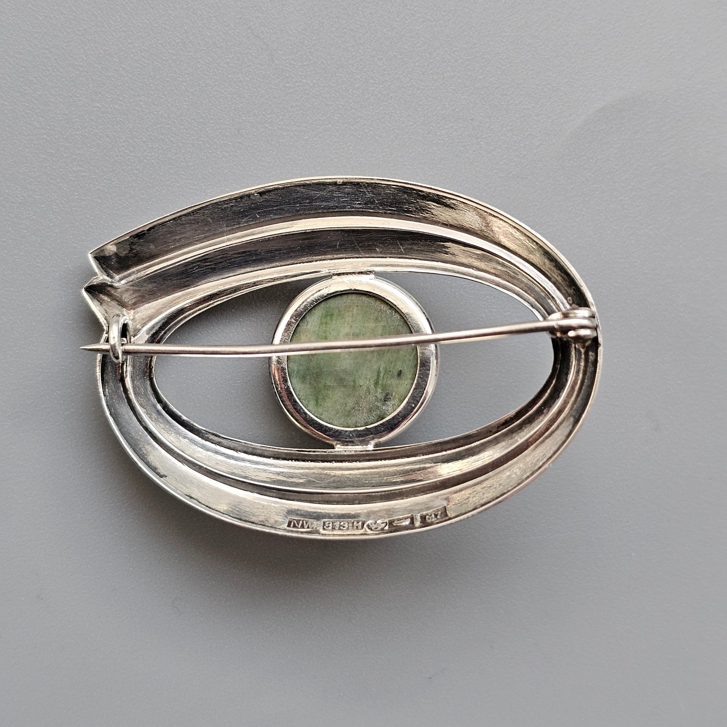 Vintage Modernist Silver & Green Chromium Diopside Brooch by Eino Westerback 1965