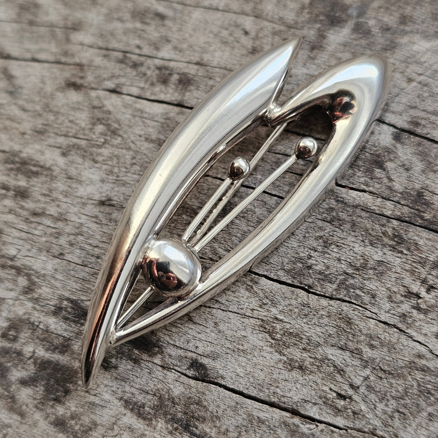 Vintage 1960s Finnish Modernist Silver Flower Brooch by Kultaseppä Salovaara 1967