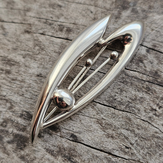 Vintage 1960s Finnish Modernist Silver Flower Brooch by Kultaseppä Salovaara 1967