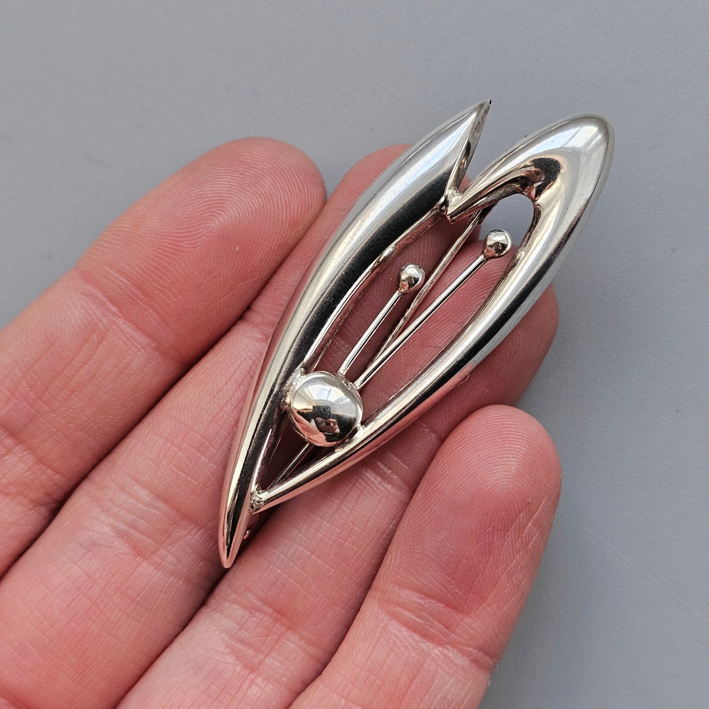 Vintage 1960s Finnish Modernist Silver Flower Brooch by Kultaseppä Salovaara 1967