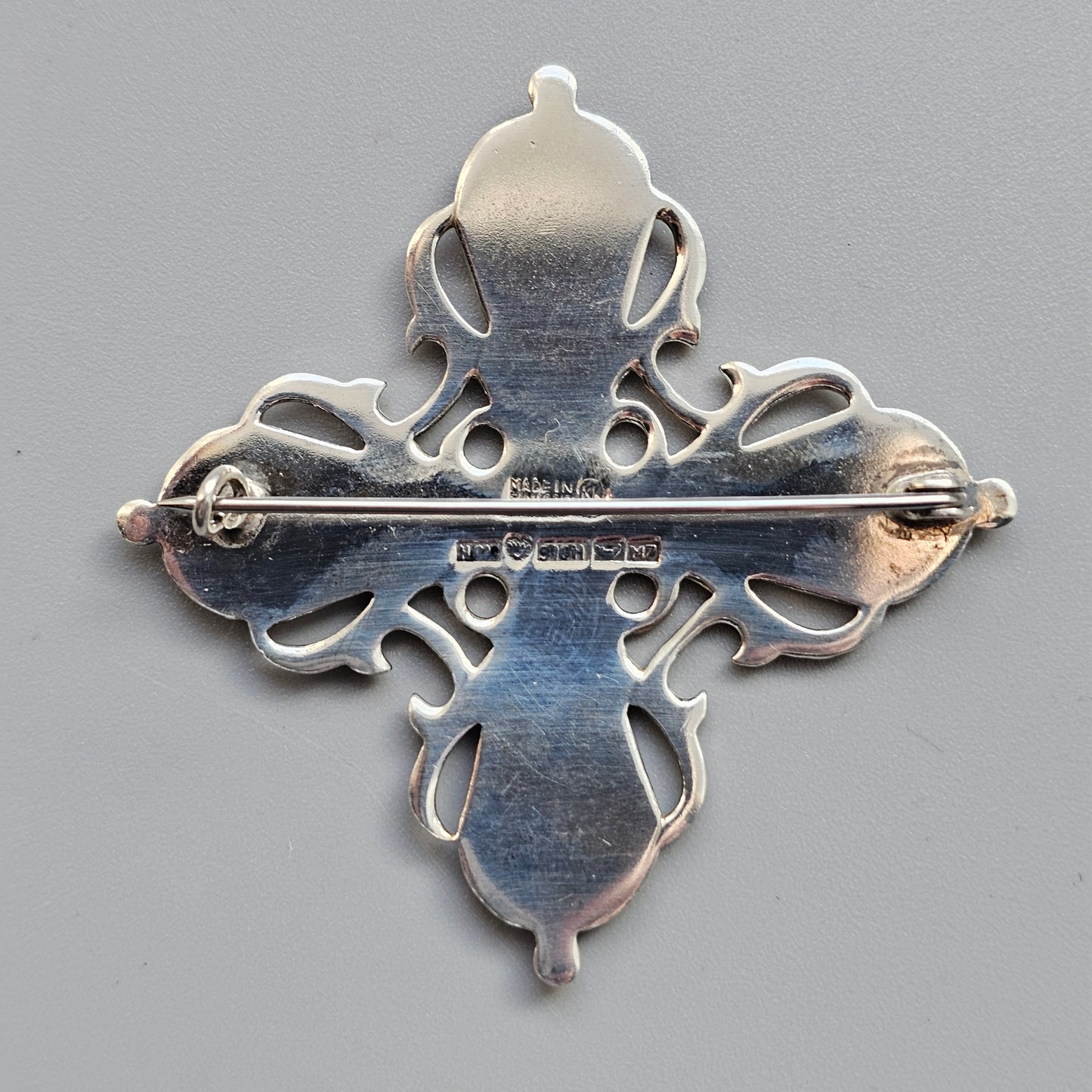 Vintage Kalevala Koru Räisälä Cross Silver Brooch – 12th Century Finnish Medieval Style, Middle Ages Revival Design 1965