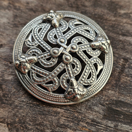 Vintage Kalevala Koru Silver Rams Head Shield Brooch – Viking Style Finnish Silver, Middle Ages Revival Design 1994