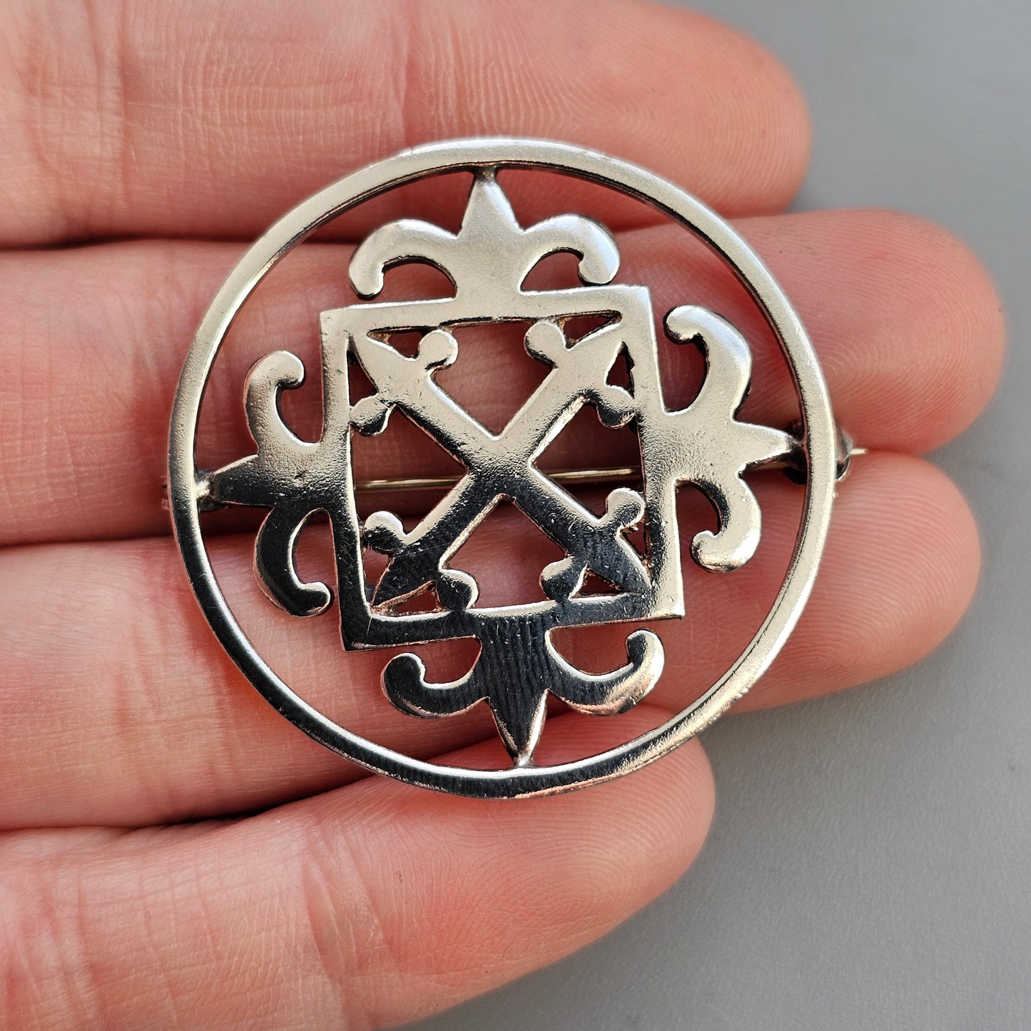 Vintage Malcolm Grey Ortak Sterling Silver St Magnus Brooch – Orkney, Scottish Design 1975