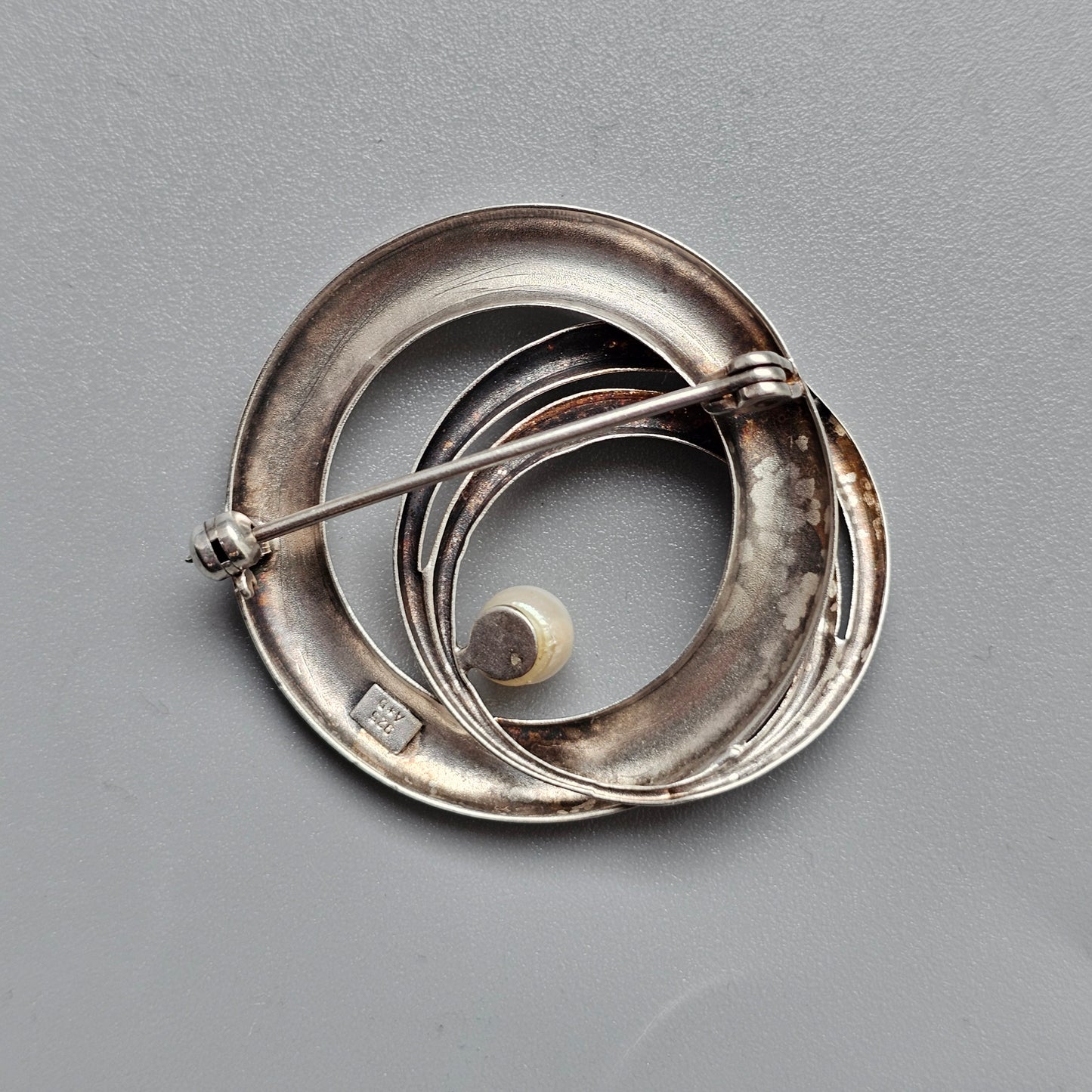 Vintage Modernist German Sterling Silver & Pearl Brooch by Andreas Daub