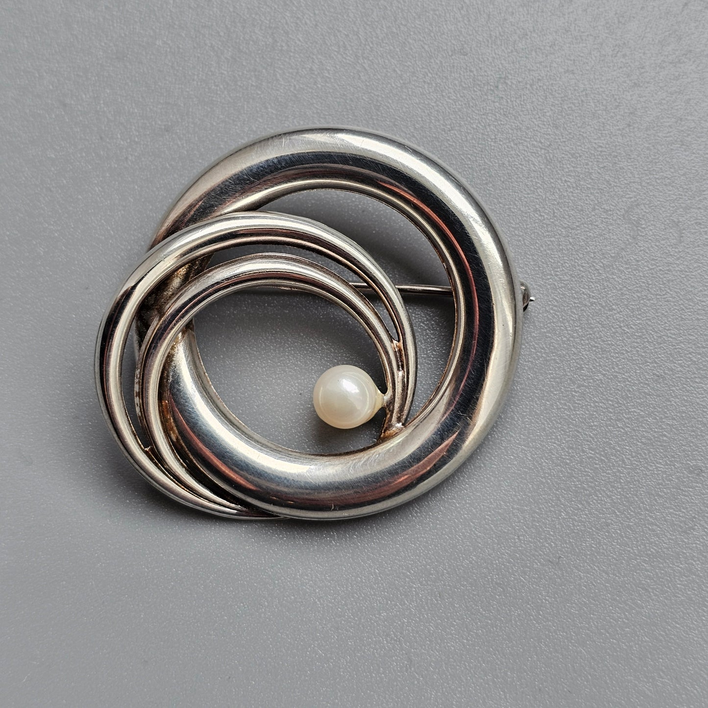 Vintage Modernist German Sterling Silver & Pearl Brooch by Andreas Daub