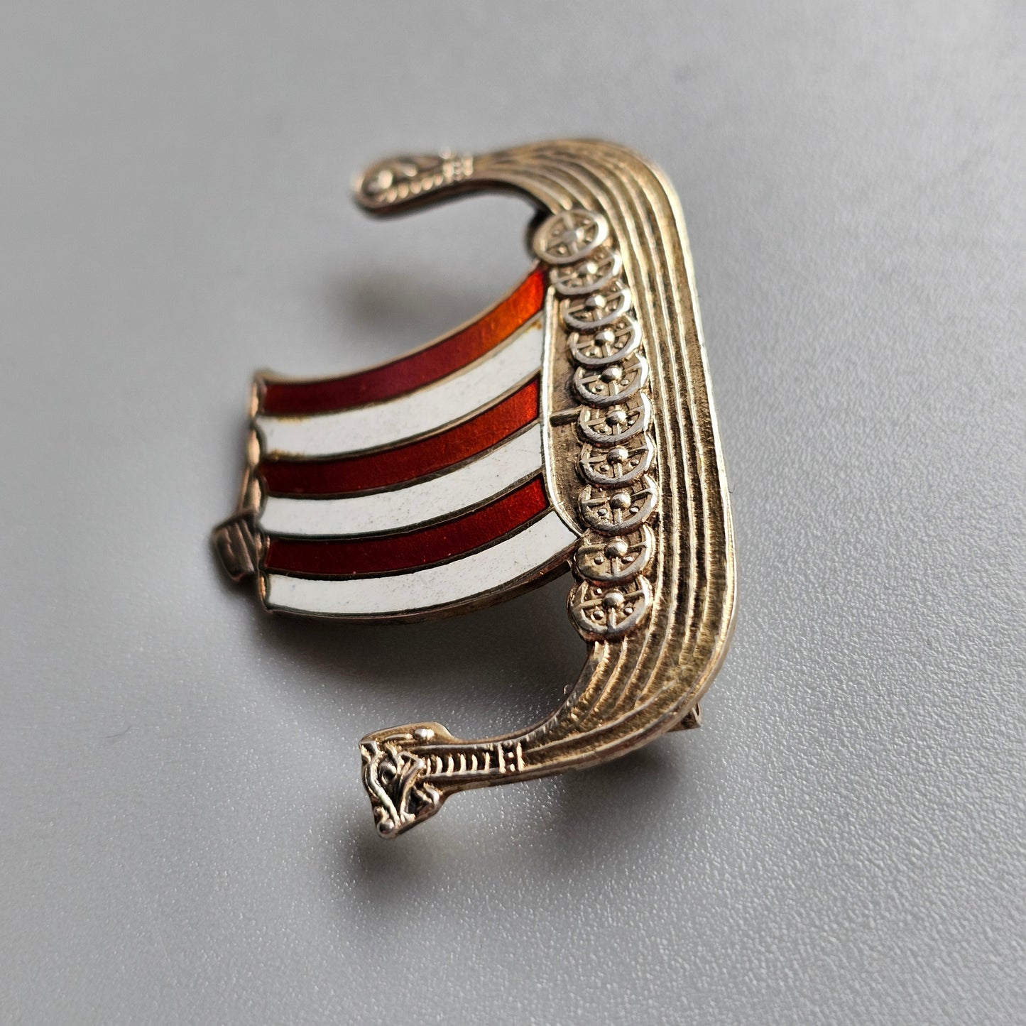 Vintage Norwegian Silver & Enamel Viking Ship Brooch – Edvin Kristiansen Norway