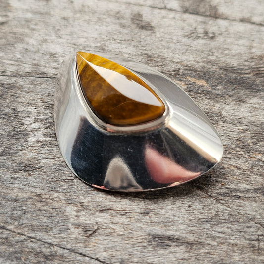 Vintage Finnish Modernist Silver & Tiger’s Eye Brooch by Jalosepot 1962 — 1960s