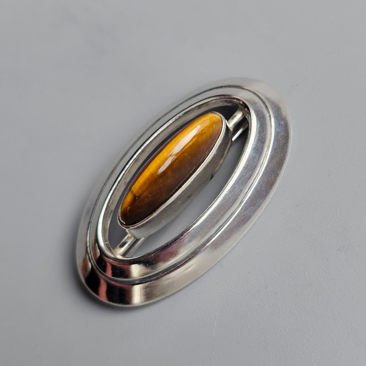 1960s Modernist Finland Tiger’s Eye Silver Brooch Erik Granit & Co 1964