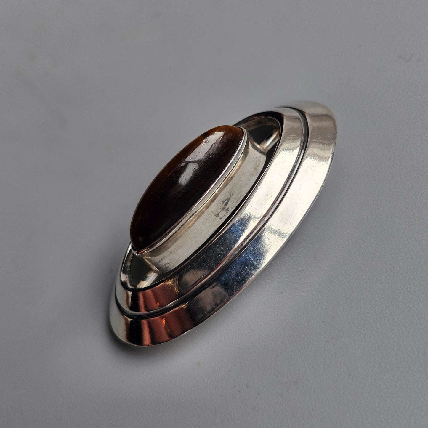 1960s Modernist Finland Tiger’s Eye Silver Brooch Erik Granit & Co 1964