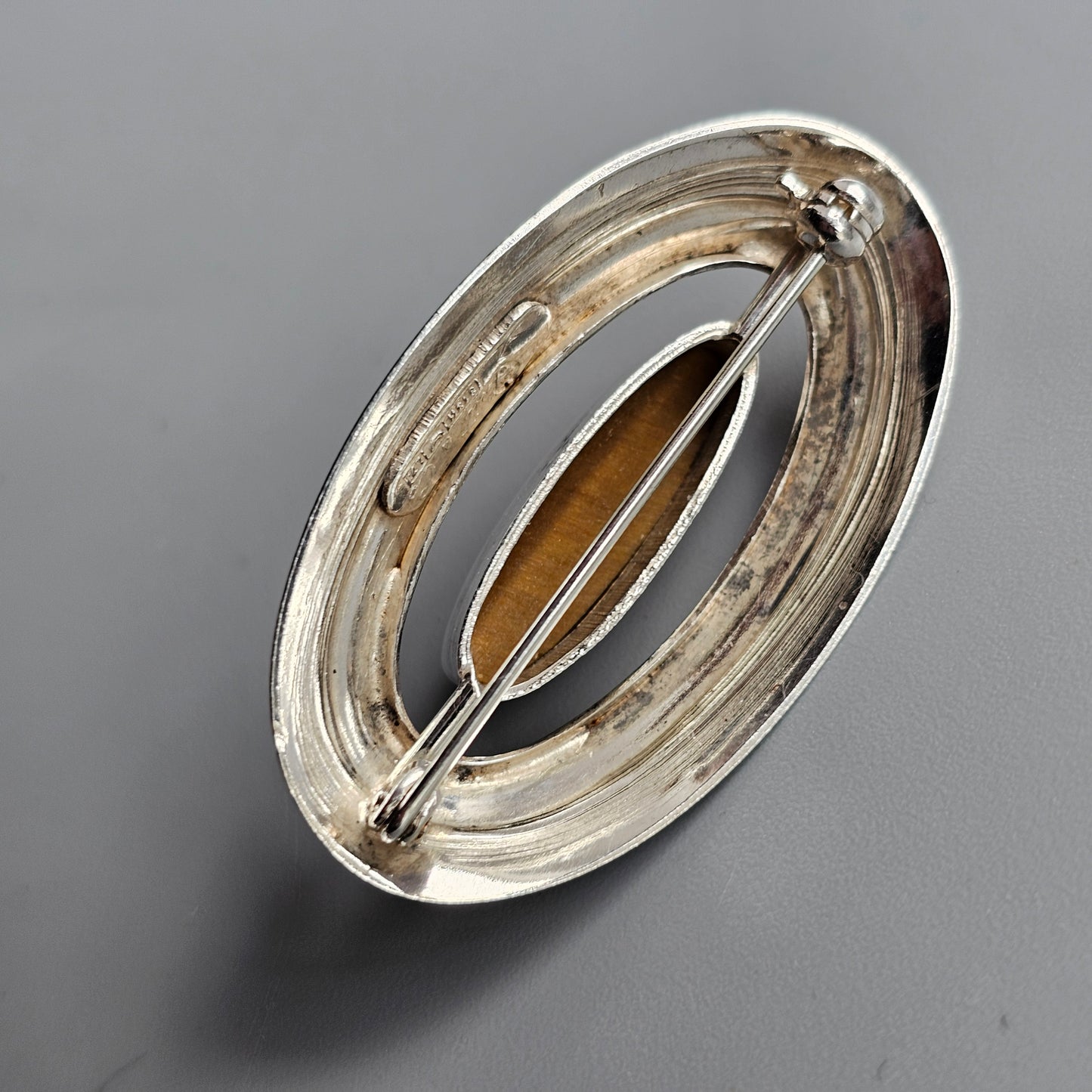1960s Modernist Finland Tiger’s Eye Silver Brooch Erik Granit & Co 1964