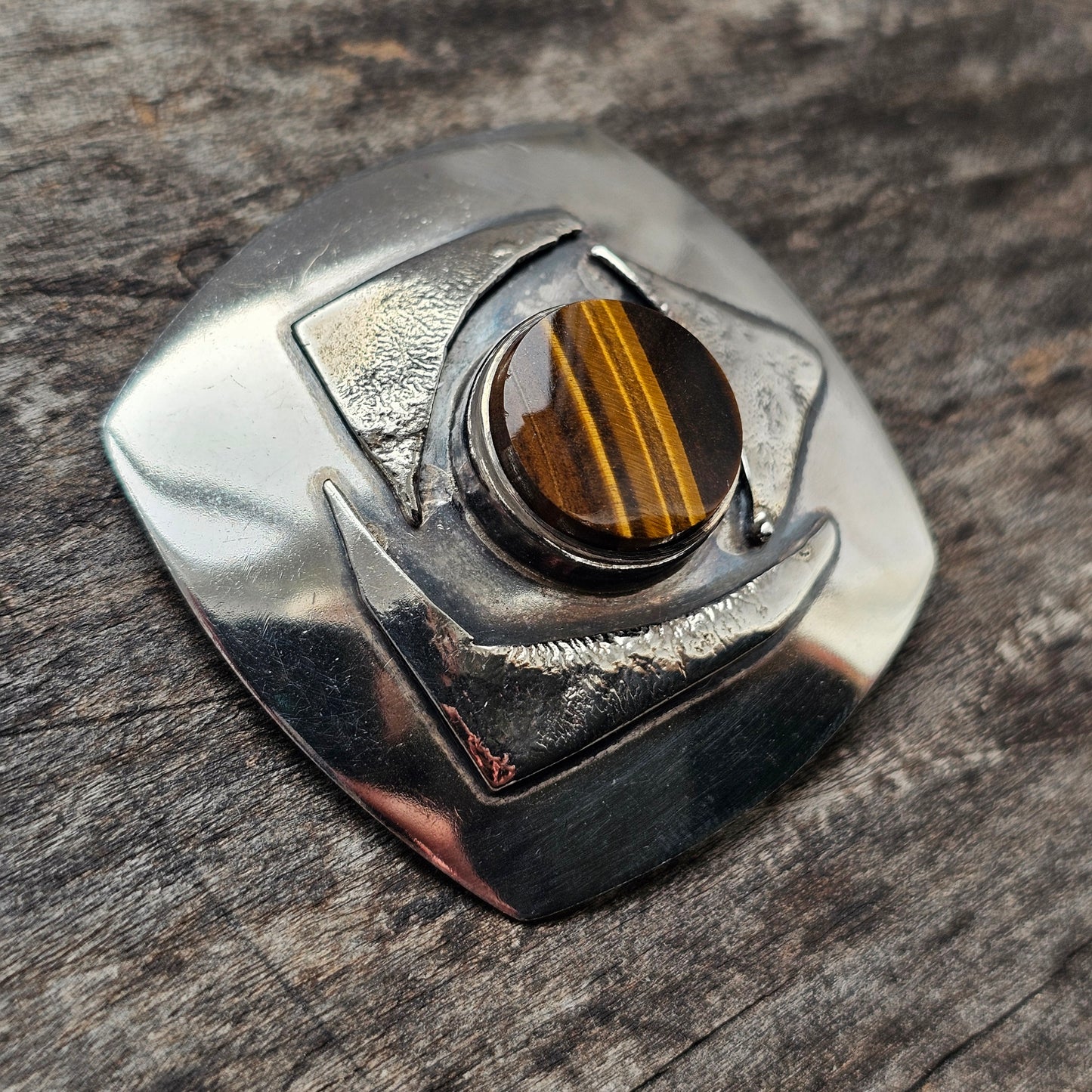 Vintage 60s Tiger’s Eye Scandinavian Silver Brooch & Necklace Pendant — Modernist Finnish Design 1965