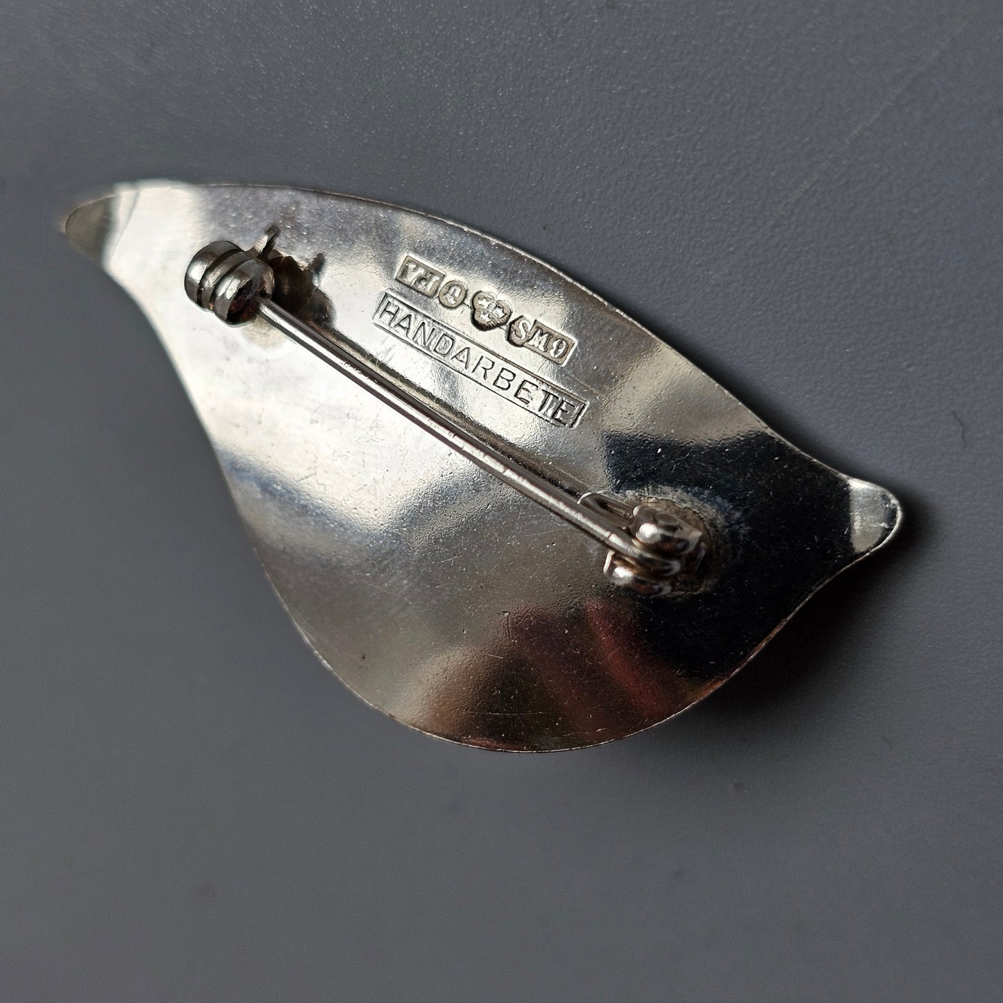 Scandinavian Modernist Tiger’s Eye Silver Brooch by Allan Johansson — Sweden 1962