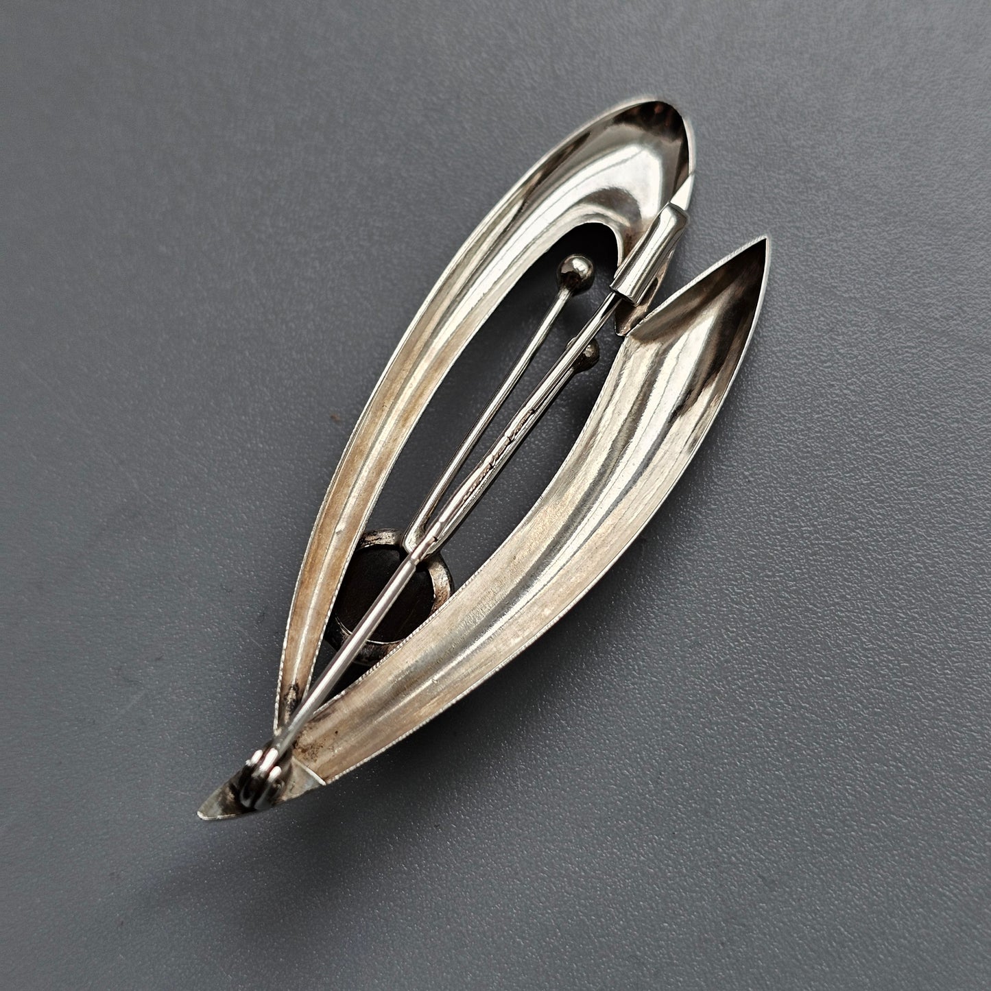 Vintage 1960s Finnish Modernist Silver & Tigers Eye Flower Brooch by Kultaseppä Salovaara 1963