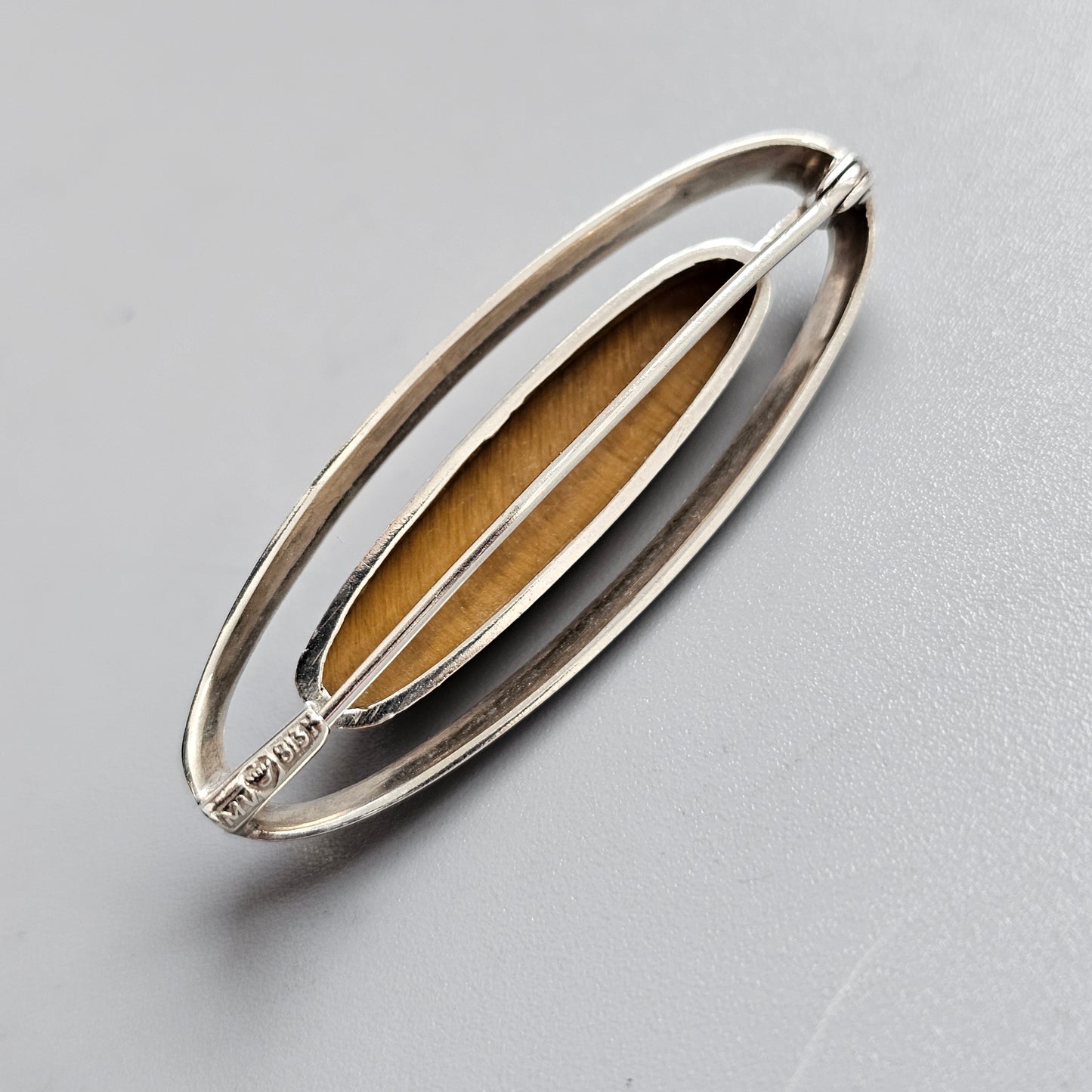 Nordic Modernist Silver Brooch with Tiger’s Eye Martti Viikinniemi