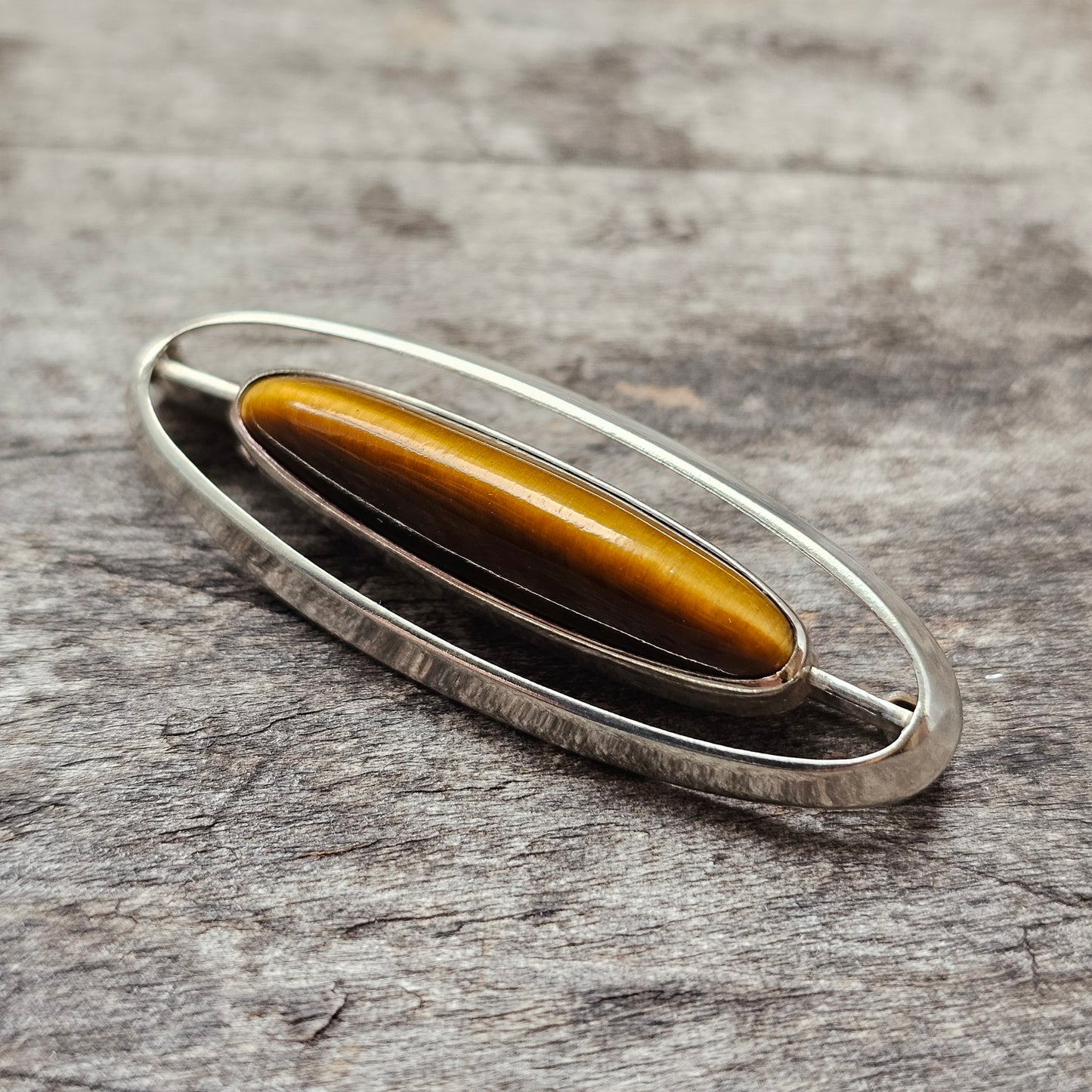 Nordic Modernist Silver Brooch with Tiger’s Eye Martti Viikinniemi