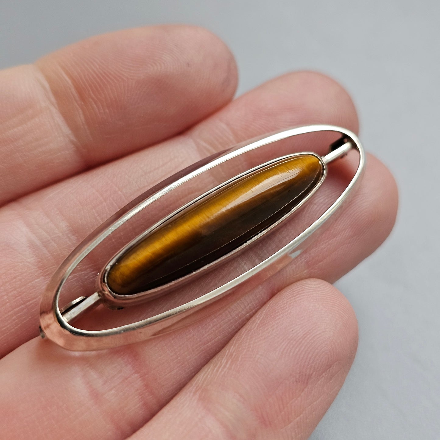 Nordic Modernist Silver Brooch with Tiger’s Eye Martti Viikinniemi