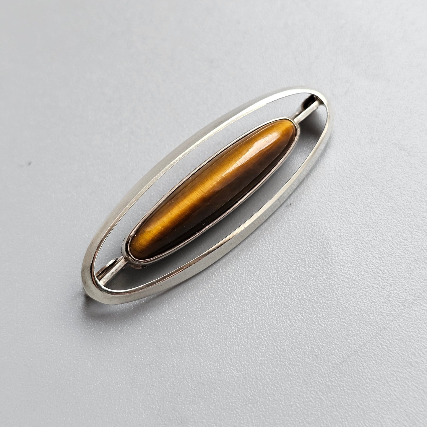 Nordic Modernist Silver Brooch with Tiger’s Eye Martti Viikinniemi