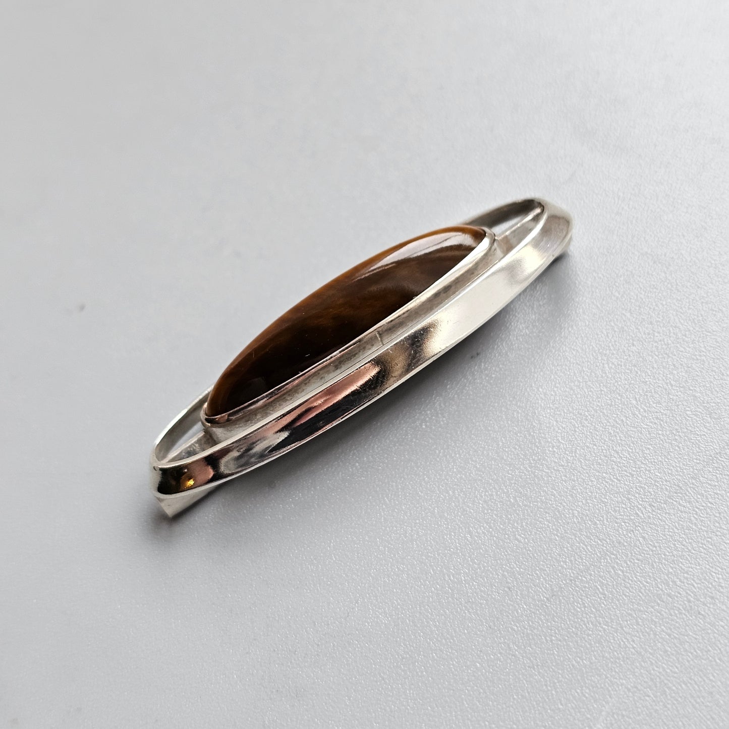 Nordic Modernist Silver Brooch with Tiger’s Eye Martti Viikinniemi