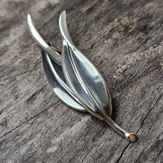 Vintage Finnish Modernist Silver Leaf Brooch by Erik Granit & Co 1962