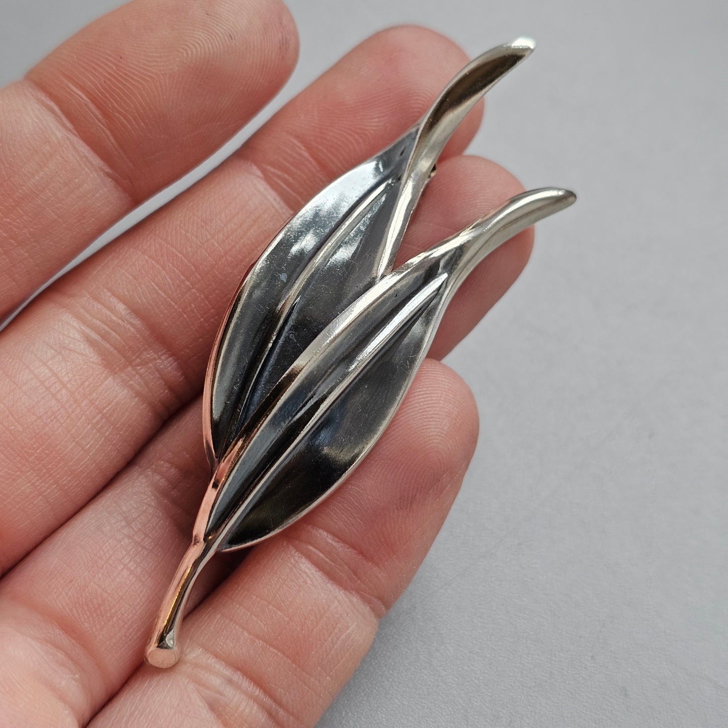 Vintage Finnish Modernist Silver Leaf Brooch by Erik Granit & Co 1962