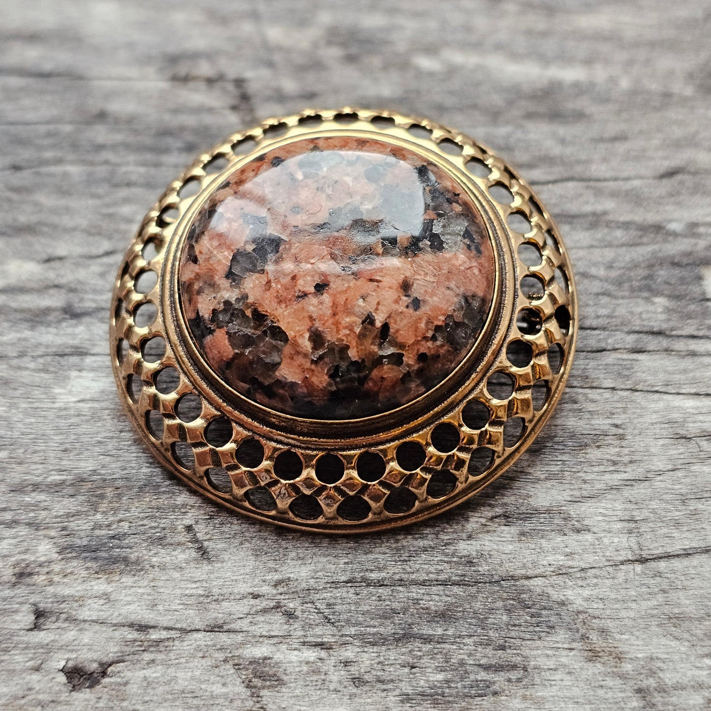 Vintage Kalevala Koru Bronze & Finnish Granite Brooch