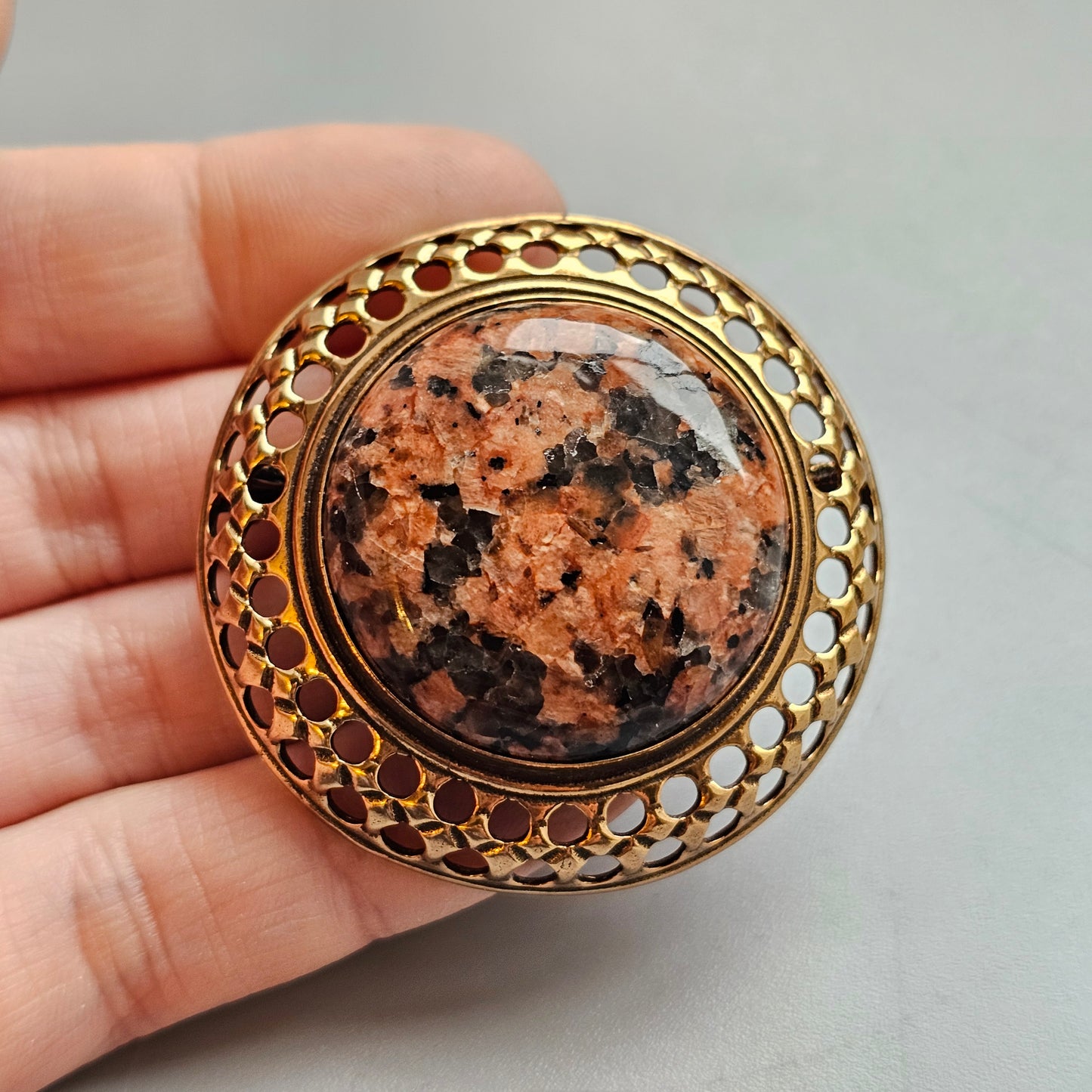 Vintage Kalevala Koru Bronze & Finnish Granite Brooch