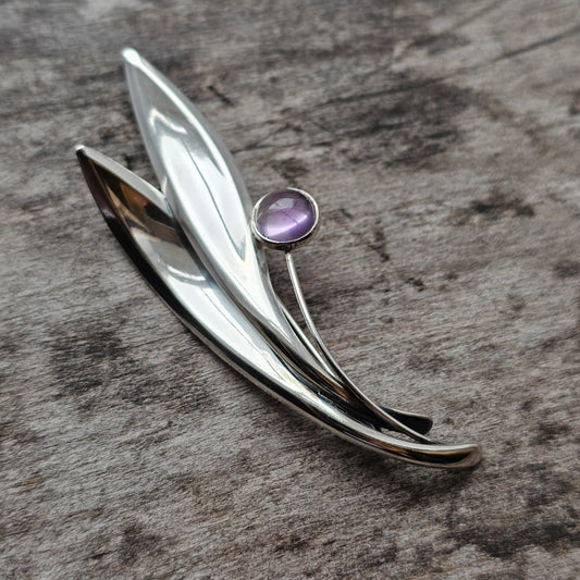 Vintage 60s Modernist Silver Amethyst Flower Brooch Elis Kauppi Kupittaan Kulta