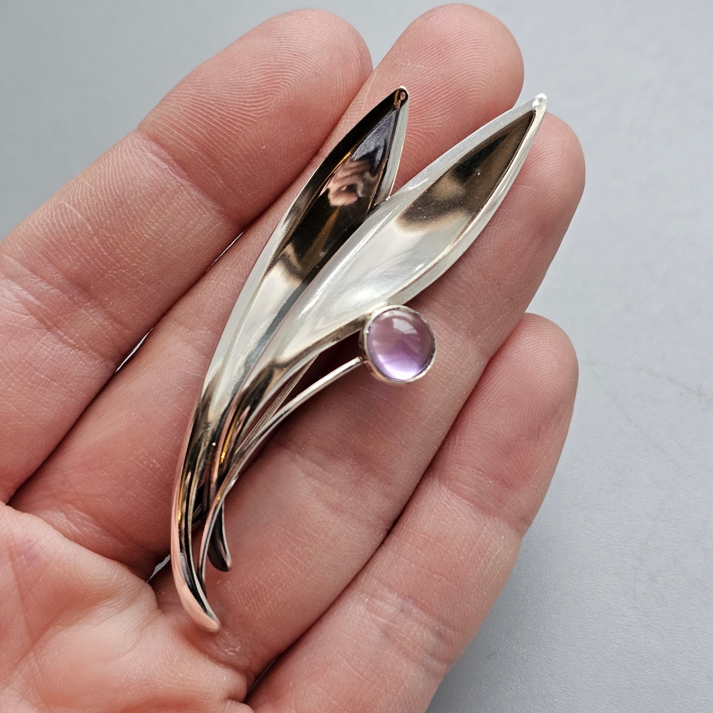 Vintage 60s Modernist Silver Amethyst Flower Brooch Elis Kauppi Kupittaan Kulta