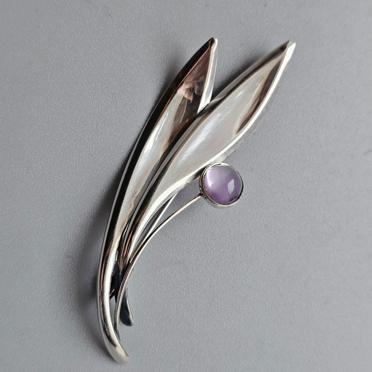 Vintage 60s Modernist Silver Amethyst Flower Brooch Elis Kauppi Kupittaan Kulta
